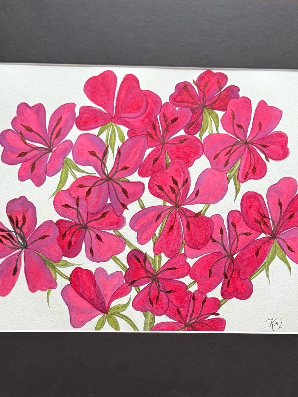Painting Watercolor Flower Azalea Pink Purple 11x14 & Black Mat 16x20 Original